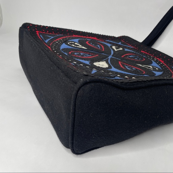 Lulu Guinness Tote Bag Black Blue Red Abstract Design Wool Shoulder Bag - Picture 14 of 14